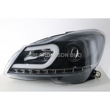 Mercedes C Class W204 12-15 Black Projector Headlamp w Light Bar Driving Lamp